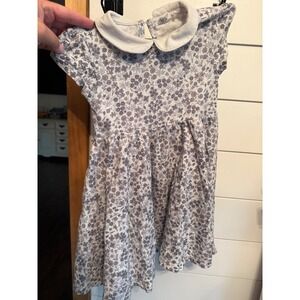 City Mouse Girls Floral Peter Pan Collar Dress Purple White Size 4Y Short Sleeve